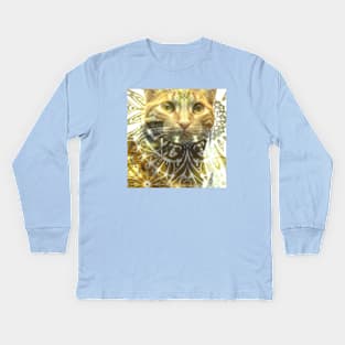 Tabby Kitty Cat Batik Pattern Design Kids Long Sleeve T-Shirt